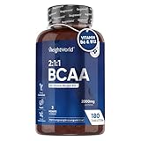 BCAA 2000mg mit Vitamin B12 & B6-2:1:1 - L-Leucin, L-Isoleucin, L-Valin - 180 Tabletten - 3 Monate Vorrat - 2 Tabletten täglich - Vegan, Ohne Gentechnik & Frei von Magnesiumstearat - WeightWorld