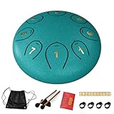 Stahlzungentrommel, 6 Zoll 8 Tone C-Dur Zungentrommel Schlagzeug Anfänger, Steel Pan Töne Schlaginstrument, Hand Pan Drum für Meditation Yoga Klangheilung, Malachitgrün