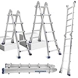 Cecaylie Aluleiter Mehrzweckleiter, 402CM 4x4 Sprossen Teleskopleiter, 4 in 1 Klappleiter 150 kg Belastbarkeit, Bockleiter Schiebeleiter, Beidseitige Steh und Treppenleiter