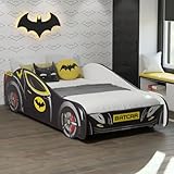 Kids Collective Autobett 80x160 cm Kinderbett Jugendbett mit Rausfallschutz | Kinder Spielbett Batman Batmobil Bat Car Auto Bett in schwarz optional mit Matratze | von 3. bis 10. Lebensjahr