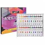XAQAMY Acrylfarben Set, 24 Tuben x 12 ml Acryl Farben Set, Wasserdichte Acrylfarbenset für Papier Leinwand Keramik Holz, für Künstler, Anfänger, Profis