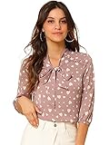 Allegra K Damen 3/4 Ärmel Schluppenbluse Schleife Retro Oberteil Polka Dots Rüschen Elegant Top Rosa M
