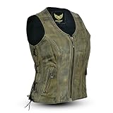Leatherick Damen Vintage Lederweste der echte spitzenkorn-büffel Leder ärmellose jacke/weste distress braun M (10)