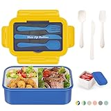 LUZOON Lunchbox Bento Box Brotdose Erwachsene 1400ml mit 3 FäChern für Kinder inkl. Besteck Jausenbox für Mikrowellen Und SpüLmaschinen, Schule Arbeit Picknick Reisen (Blau①, 1400ml)