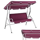 Juskys Hollywoodschaukel 3-Sitzer mit verstellbarem Dach & Sitzauflage - 200 kg belastbar - wasserabweisendes Polyester - Anti-Rutsch-Füße - Schaukelbank für Garten & Terrasse - rot