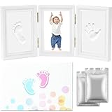 Bizcasa Baby Fußabdruck Set, Handabdruck Baby Bilderrahmen, 3 in 1 Baby Bilderrahmen, für Hand-Abdruck, Fuß-Abdruck & Fotos, Fussabdruck Set für Baby Geschenk (A1-35x15.5cm)