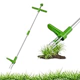 ARTGUTS Unkrautstecher mit Stiel 100 cm,T Griff Stehen Unkrautjäter,Unkrautstecher mit Edelstahl 3 Krallen, Ideales Werkzeug im Garten für Effizientes Entfernen von Unkraut