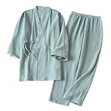 HULKAY Damen Schlafanzug Zweiteiliger,Japanisches Kimono-Set,100% Baumwolle,Pyjama,zweiteilig,Paar, lose Männer und Frauen