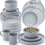SÄNGER Leeds Sterling | Kombiservice 30 teilig, Steingut Geschirr 6 Personen, 6x Speiseteller 6x Dessertteller 6x Schalen 6x Pastateller 6x Kaffeebecher, Teller Set grau | VALUE COLLECTION