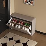 HARELA Polsterbank Schuhbank, Schuhbank mit Klappschubladen und gepolstertem Sitzkissen, Wohnzimmer, Flur, Eingang, Schlafzimmer, Haus, Innenbank, Möbel(Khaki,70cm/27.5in)