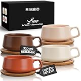MIAMIO - 4 x 320 ml Kaffeetassen/Cappuccino Tassen mit Unterteller/elegant/modern/Kaffeebecher aus Steingut - Luxe Kollektion 4er Set (Beige Pastell)