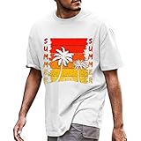 Herren-Sommer-Strand-Persönlichkeits-Buchstaben-Druck-Rundhals-Kurzarm-T-Shirt Kinderuhr (White, XXXL)