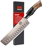 SHAN ZU Damastmesser Nakiri Kochmesser Handgeschmiedetes Japanisches Messer, 33 Schichten Damaststahl & Kupfer Profi Damast Scharfe Küchenmesser 18CM - VENUS Series