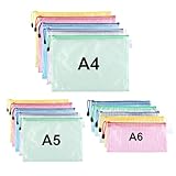 15 Stück Dokumententasche A4+A5+A6, Reißverschlusstasche Wasserdichte Mesh Dokumententaschen,Reißverschlussbeutel für Bürobedarf,Schulmaterial,Dokumente Case,Papier,Quittungen,Kosmetika,5 Farben