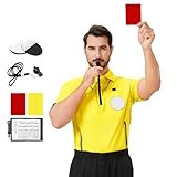 CUTIEHON Fußball-Schiedsrichter-Trikot, langärmelig, offizielles Pro-Fußball-Schiedsrichter-Shirt, mit Ausweishalter und Taschen