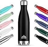 Mont-Clair H2O Trinkflasche Edelstahl - Thermosflasche - BPA-freie - Water Bottle, Edelstahl trinkflasche 500ML - 24h Kalt & 12h Warm - Trinkflasche Auslaufsicher - Schwarz