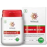 Vitals - Vitamin B2 25 mg 100 Kapseln Natrium-Riboflavin-5'-Phosphat. Die biologische aktive Form. Hohe Dosis in reiner Form.