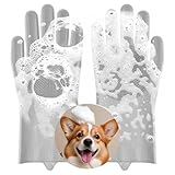 AOZUO Haustier Grooming Handschuhe, Waschhandschuhe für Hunde und Katzen, Fellpflegehandschuhe Silikon, hitzebeständige Badehandschuhe für Haustiere zum Massieren, Schrubben und Haarentfernen (Grau)