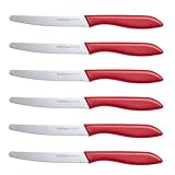 Ruffulon Brotmesser Wellenschliff,6 teilig,Brötchenmesser Set,23 cm Frühstücksmesser,Brot Messer aus Edelstahl,Scharfe Messer Set,Kunststoffgriff Brotzeitmesser,Rot Messerset