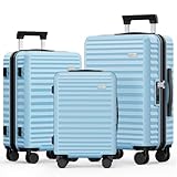 SHOWKOO Kofferset 3 Teilig Hartschale Erweiterbar 100% PC Leicht Haltbar Reisekoffer mit Rollen Trolley Handgepäck & TSA Schloss (M L XL -Himmel Blau)