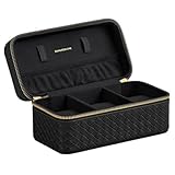 SONGMICS HOME Ronne Kollektion - Uhrenbox unterwegs, Etui für 3 Uhren, PU im Flechtlook, 10 x 20 x 9 cm, Geschenkidee, Bezug in Schwarz, Innenfutter in Schwarz JWB017B01
