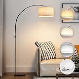 Chryssplex Bogenlampe Wohnzimmer Stehlampe, 3 Farbtemperaturen, enthält eine 12W E27-Glühbirne, Leinenschirm, Fußschalter, stehlampe dimmbar, geeignet für Schlafzimmer, Lesen, Büro usw, Hotel