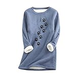 Ybing Teddy Fleecepullover Damen Hundepfote Motiv Plüschpullover Casual Rundhals Pullover Dicke Warme Longpullover Locker Sweatpullover Herbst Winter Langarm Jumper Bequem Oberteile S-5XL