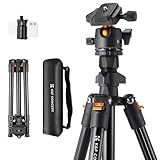 K&F Concept O234A1 Handy Stativ,163cm Kamerastativ, Tripod für unterwegs, Stativ für Smartphone mit Handyhalterung, Aluminium Reisestativ