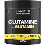 Bandini® Reines L-Glutamin-Pulver, Hochdosiert & Geschmacksneutral, Aminosäure für intensiv Training und Sport, Veganes Glutamin aus natürliche Mais Fermentation, 300g Glutamine Powder, 100 Portionen