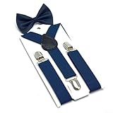 Lastdaytime Kinder-Hosenträger und Fliege, 65 cm x 2,5 cm, elastisches, verstellbares Polyester-Hosenträger für den täglichen Schuluniform oder besondere Anlässe (Marineblau)