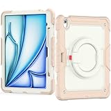 Tablet Schutzhülle Kompatibel mit iPad Air 13 Zoll M2 2024 Full Body Protective Case mit Pencil Holder + Displayschutzfolie, Heavy Duty Rugged Cover Drehbarer Griff Silikon Case(Rose Gold)
