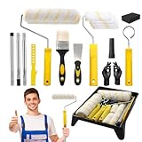 Farbroller Set mit Teleskopstange, 19-Teiliges Malerrollen-Set mit 53in Teleskopstange,9 Zoll /4 Zoll Malerrolle, Pinsel, Schaber und Farbwanne, Farbroller Wandfarbe Malerrolle für Wänden,Decken,Türen