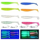 Njord Kalastus Selbstleuchtende Gummifische mit Jigkopf Set 7,5cm 3g UV Aktiv Gummifisch Angel Köder | Raubfisch Kunstköder Gummi Set mit Jigkopf | Zander Köder Barsch Köder Hecht Köder Forelle