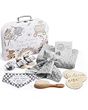 Lictin Baby Geschenke zur Geburt, 14 Stücke Neugeborenen Geschenk, Geschenk Set mit Babydecke, Baby-Sicherheitsdecke, Baby-Rassel Socken und Handgelenk, Baby-Lätzchen, Holzbürste und Meilensteine