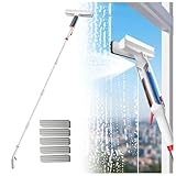 RYJYQYX 4 in 1 Sprüh Fensterabzieher Profi mit 41-190 cm 4-teiligem Verlängerungsstange, Fensterreiniger mit Abwassersammler und 5 Pads Duschabzieher Silikon für Innen-/Außenfenster,Autoglas