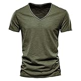 Generisch Herren Uni T-Shirt mit extra tiefem V-Ausschnitt Slimfit deep V-Neck Stretch dehnbar Basic Shirt Tshirt Herren Sommer V Ausschnitt Schwarze Tshirt Herren T Shirt V Ausschnitt Herren