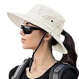KorhLeoh Damen-Sonnenhut mit UV-Schutz, faltbar, Netzstoff, breite Krempe, Strand-Angelhut mit Pferdeschwanzloch
