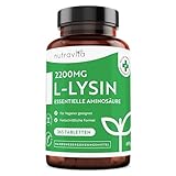 L-Lysin Tabletten Hochdosiert mit 2200 mg pro Tagesdosis - 365 Tabletten (6 Monate) - Essentielle Aminosäure - Aus pflanzlicher Fermentation - Laborgeprüft - für Vegetarier geeignet - Nutravita