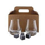 H-BO Geschenk 2 Whisky Spey Tumbler Urban Gläser + 4 Whiskey Steine Geschenk Tasche mit Griff