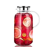 Cooko Karaffe, Karaffe 2.5 Liter, Glaskaraffe, Wasserkaraffe, Karaffe Glas, Glaskaraffe mit Deckel, Wasserkrug, Glaskrug, Wasserkaraffe mit Kühlung, Eistee Krug Saft Krug, Getränkekaraffe Glaskanne