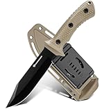 DRACHENADER Gürtelmesser WS-JT-KQ, Feststehendes Messer aus 3Cr13MoV Stahl mit 14,9 cm Klinge, Jagdmesser mit ABS-Griff, Outdoor Messer für Camping, Survival, Schwarze Klinge- Kraki Griff