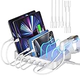 SooPii USB C Ladestation mit Zwei 20W PD Anschlüssen, 6 Port Ladestation für mehrere Telefone, Tablets und mehr, 2 in 1 Halterung für IWatch-Ladegerät und Air pods bereit