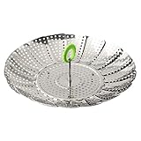 Fackelmann Dünsteinsatz Ø 24 cm, Dampfeinsatz, Dampfgareinsatz Kochtopf, Siebeinsatz für schonendes Dampfgaren, für gesundes, zart gegartes Gemüse (Farbe: Silber/Grün), Menge: 1 Stück