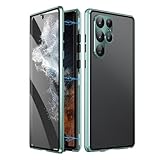 Magnetisch Hülle für Samsung Galaxy S24 Ultra/S24 Plus/S24, Anti-Peep Gehärtetes Glas Doppelseitige Handyhülle Metallstoßstange Transparent Schutzhülle(Color:Green Grün,Size:S24 Ultra)