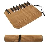JDGFH Messertasche,Koch Messer Roll Bag,Messertasche Kochmesser mit 8 Fächern für Messer und Löffel,Wachs Leinwand Messer Case Lagerung,Geschenke für Pro-Köche oder kulinarische Enthusiasten (Khaki)