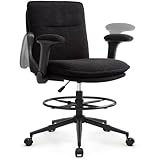 IWMH Arbeitsstuhl, Ergonomisches Bürostuhl, höhenverstellbarer Zeichenstuhl, Drehstuhl mit Verstellbarer Fußstütze und klappbaren Armlehnen (Schwarz)