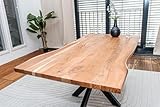 Linele® Baumkantentisch 160x85x77cm – Tischplatte 3,5cm – Massivholz Esstisch aus Akazienholz mit Spider-Gestell,echte Baumkante,naturfarben – Handgefertigt & robust – inkl. Lieferung an den Wunschort