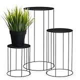 Spetebo Metall Blumenhocker 3er Set rund schwarz - 39, 29 und 19 cm - Industrial Design Pflanzenständer aus Eisen - Tisch Deko Blumenständer Pflanzenpodest Blumentopfständer Blumenregal Blumentreppe