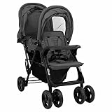 Tidyard Geschwisterwagen mit verstellbare Dach & Ablagekorb Zusammenklappbar Kinderwagen Dunkelgrau Stahl