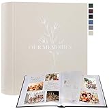 Lanpn Fotoalbum zum Selbstgestalten Einkleben, Großes OUR MEMORIES Leinen Fotobuch 160 weißen Seiten mit Pergamin Trennblätter Fasst 9x13 10x15 13x18cm Fotos (30x33,5 cm, Beige)